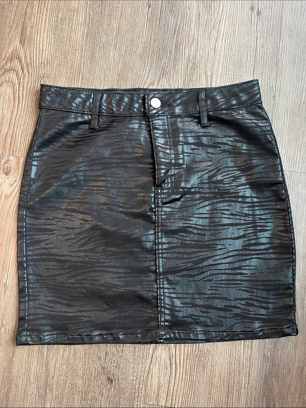 TOPSHOP Black Faux Leather Zebra-Print Mini Skirt